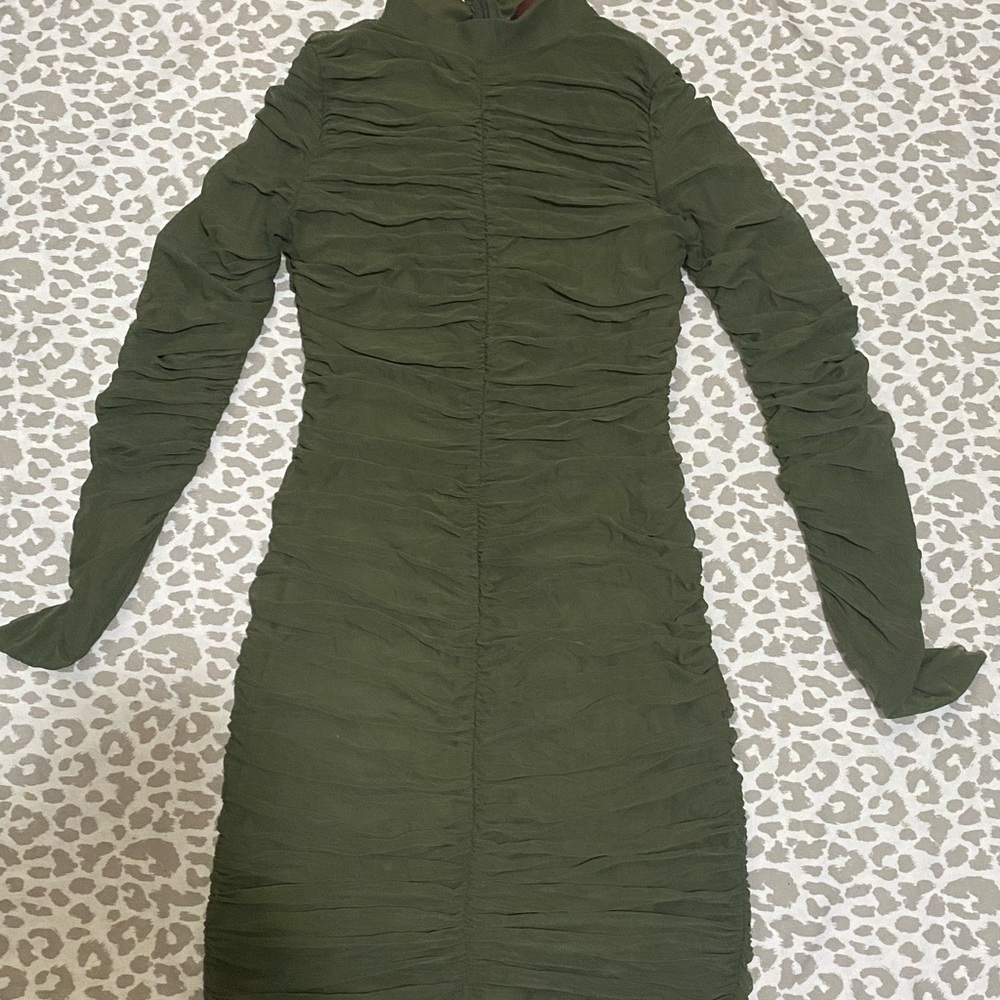 Elegant Olive Green Ruched Dress